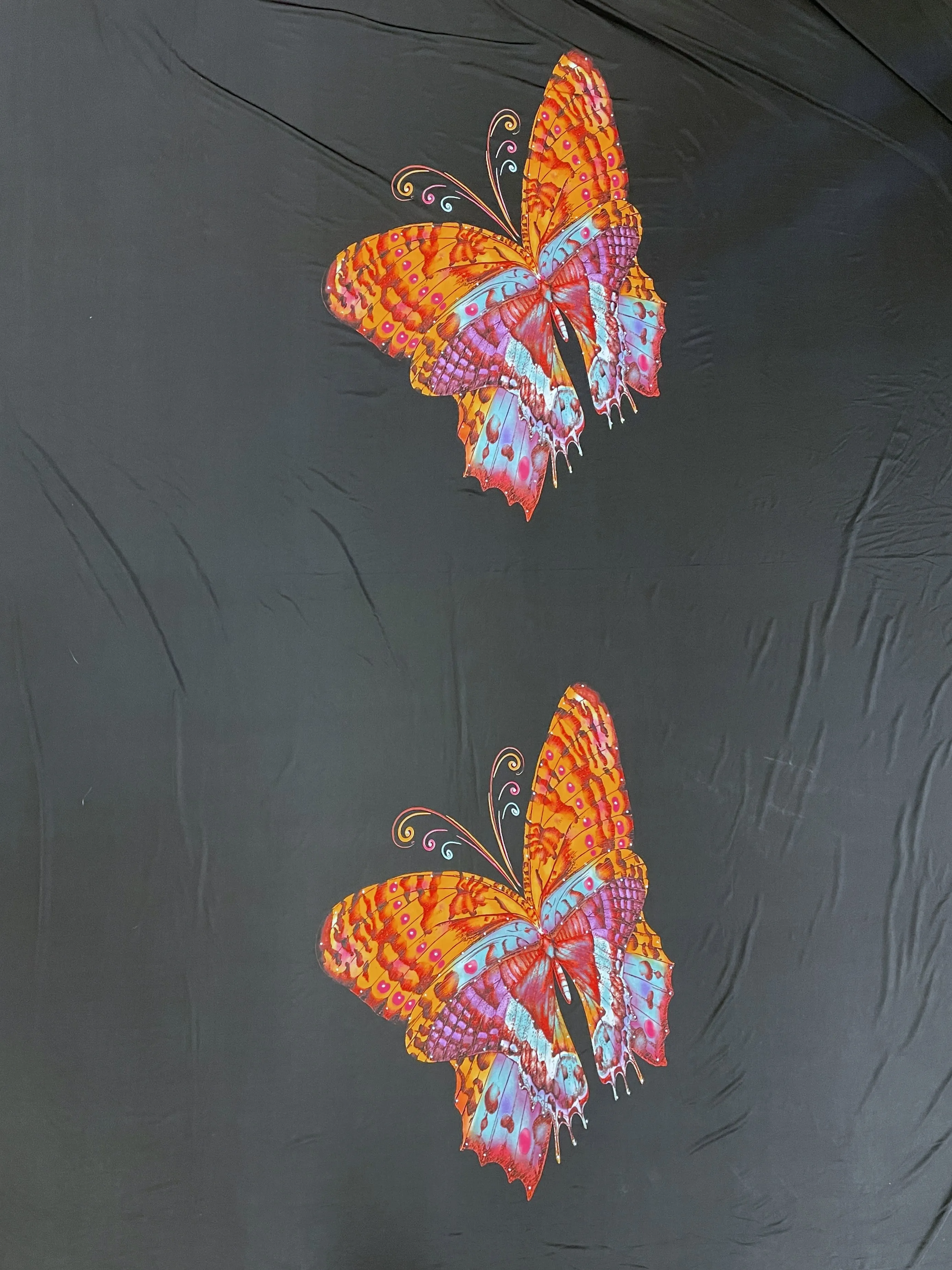 4 YD Nylon Lycra - Large Butterflies on Black with Rhinestones