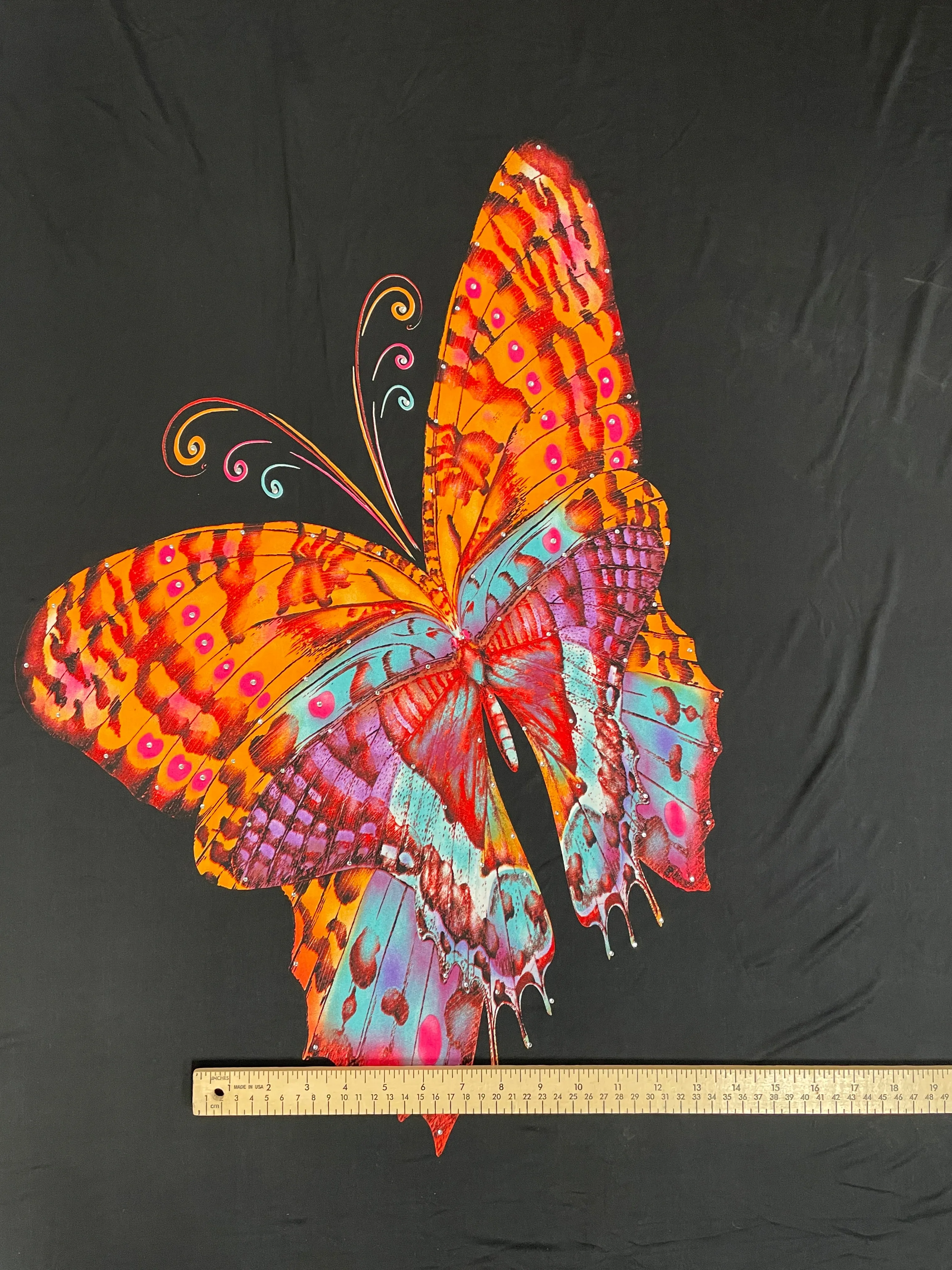 4 YD Nylon Lycra - Large Butterflies on Black with Rhinestones