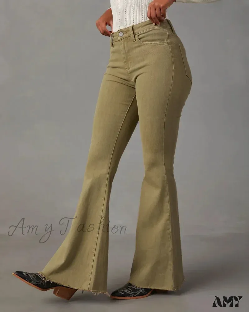 Amy Fashion - 2024 Fashion Flare Women Streetwear 90s Vintage Wide Leg Denim Pantalones Mujer Pantalon Femme Camel Clothes Jean