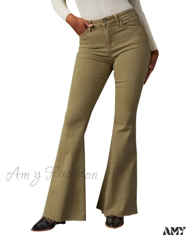 Amy Fashion - 2024 Fashion Flare Women Streetwear 90s Vintage Wide Leg Denim Pantalones Mujer Pantalon Femme Camel Clothes Jean