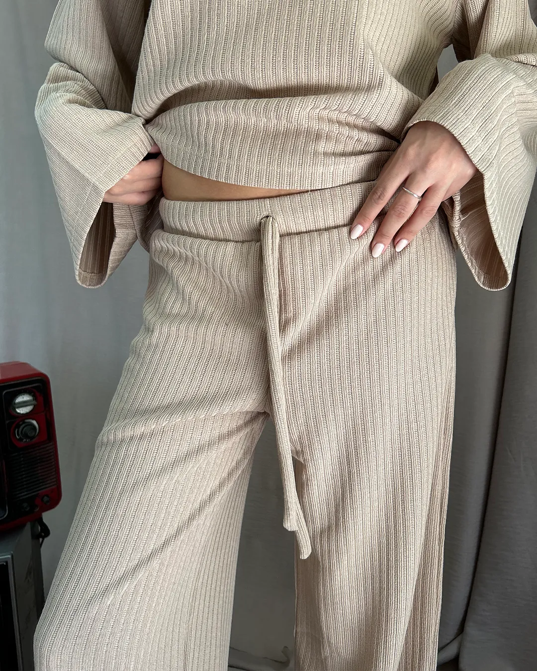 Beige Ribbed Set