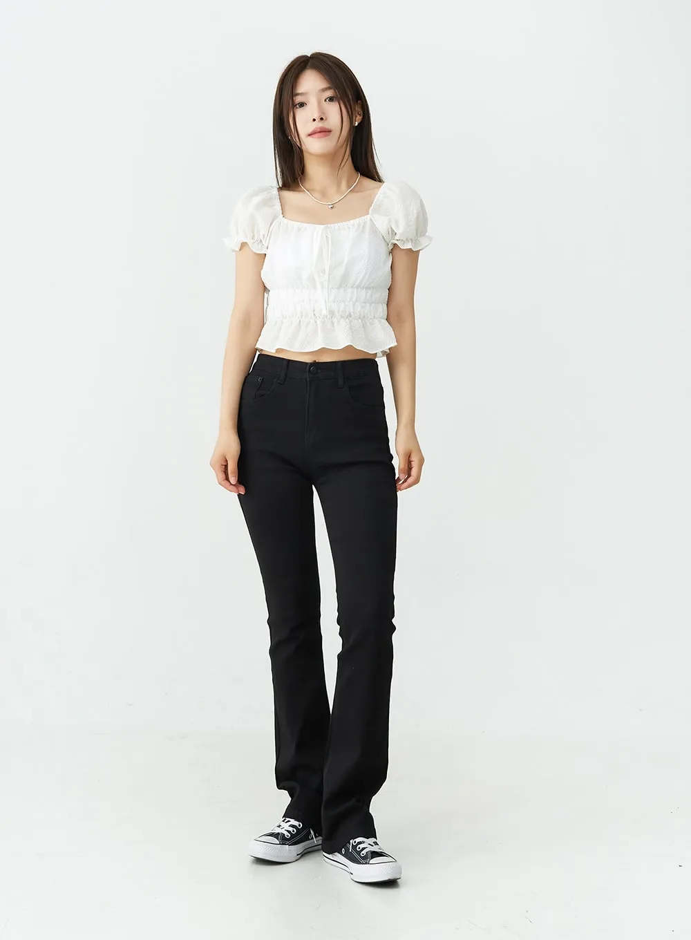 Black Spandex Boot-Cut Pants OU7