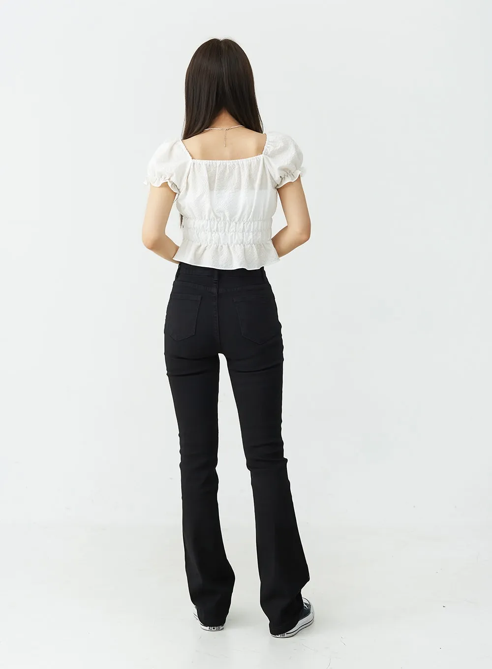 Black Spandex Boot-Cut Pants OU7