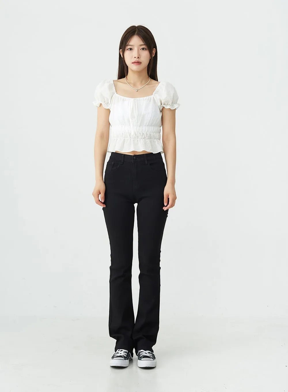 Black Spandex Boot-Cut Pants OU7