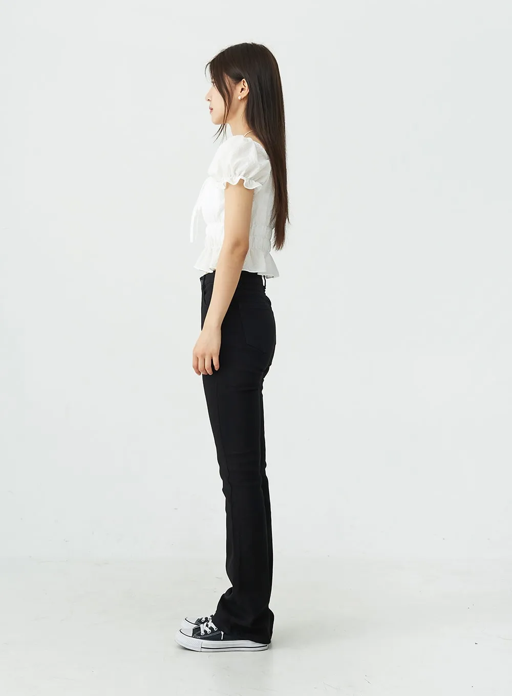Black Spandex Boot-Cut Pants OU7