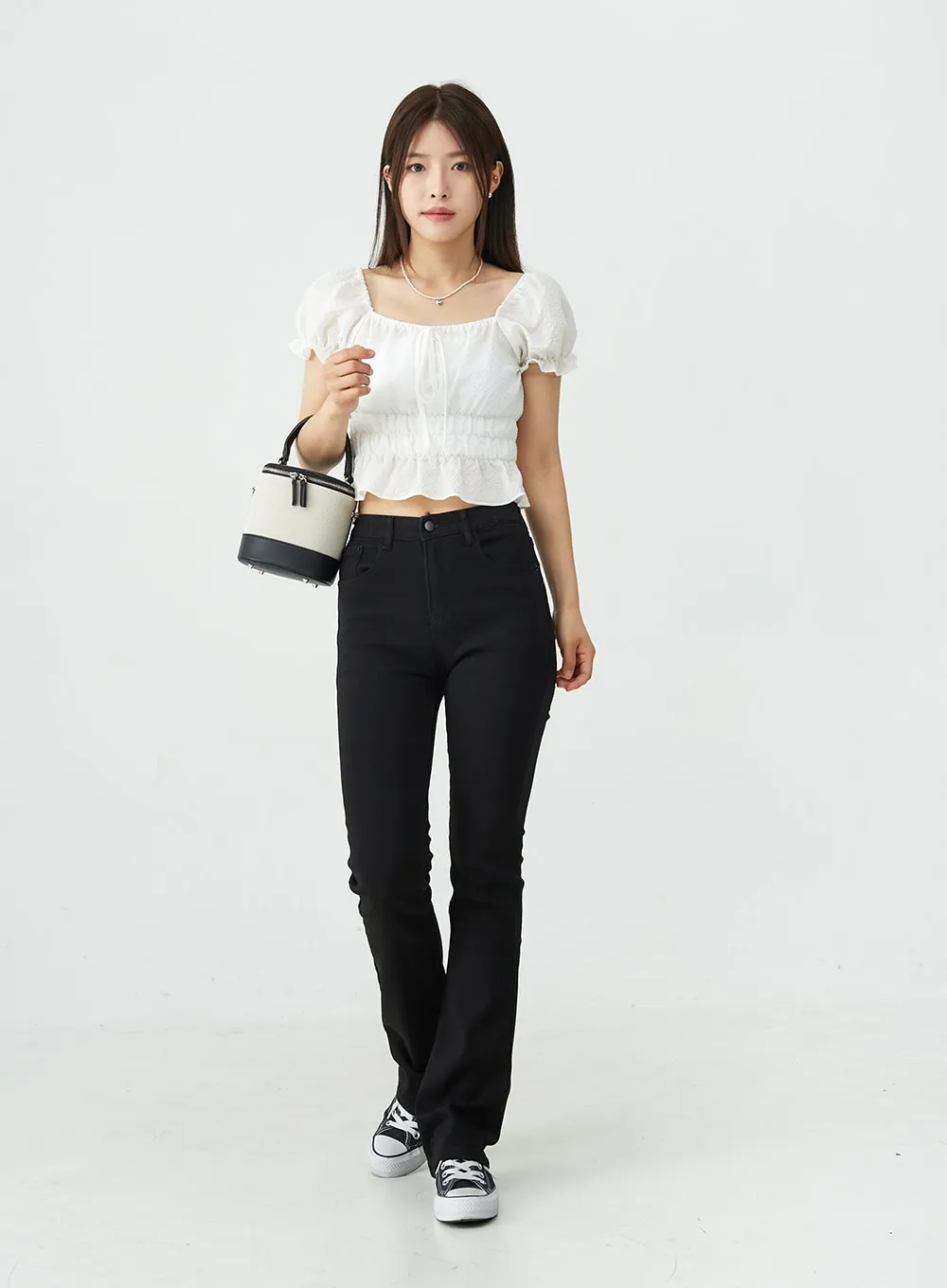 Black Spandex Boot-Cut Pants OU7