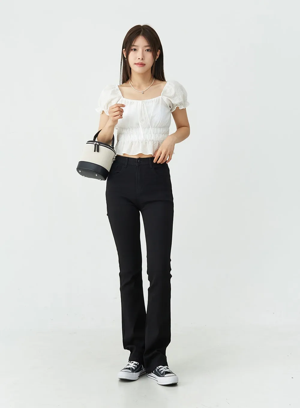 Black Spandex Boot-Cut Pants OU7