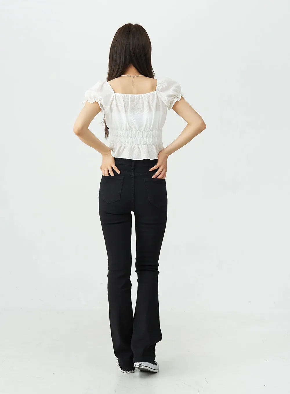 Black Spandex Boot-Cut Pants OU7