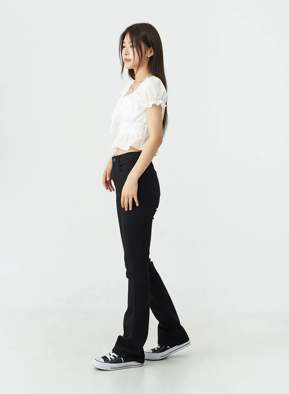 Black Spandex Boot-Cut Pants OU7