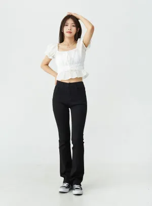 Black Spandex Boot-Cut Pants OU7