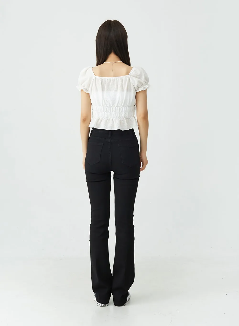 Black Spandex Boot-Cut Pants OU7