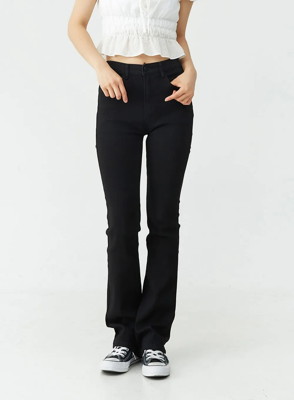 Black Spandex Boot-Cut Pants OU7
