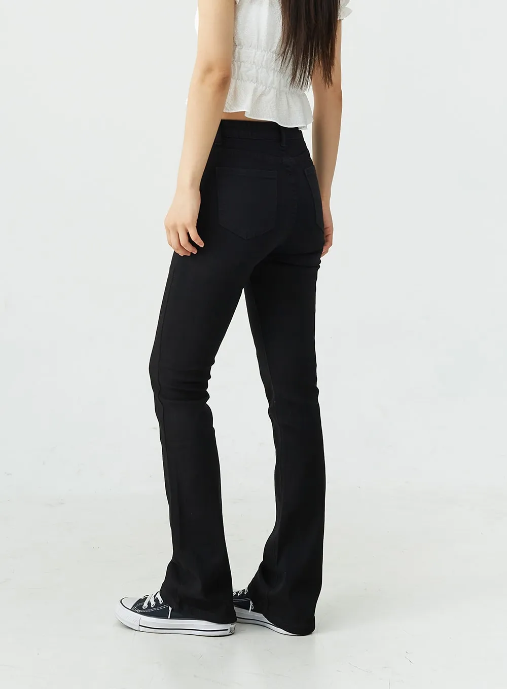 Black Spandex Boot-Cut Pants OU7