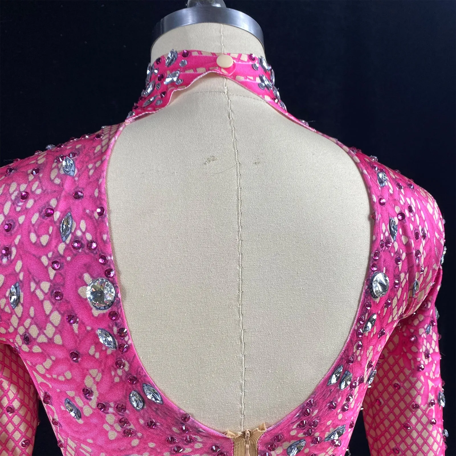 Custom Stage Singer Show Dance Rhinestone rosered Bodysuit