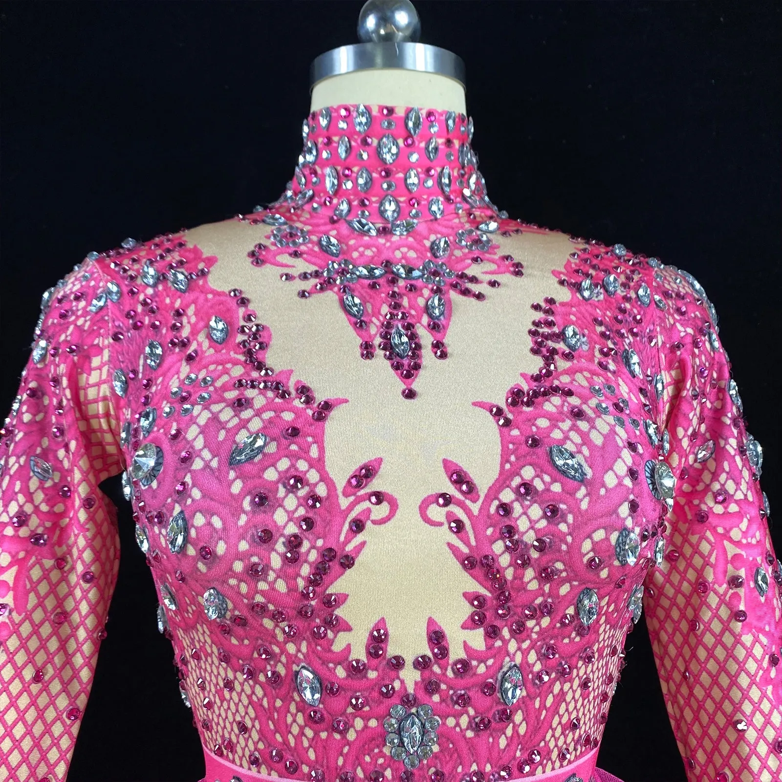 Custom Stage Singer Show Dance Rhinestone rosered Bodysuit