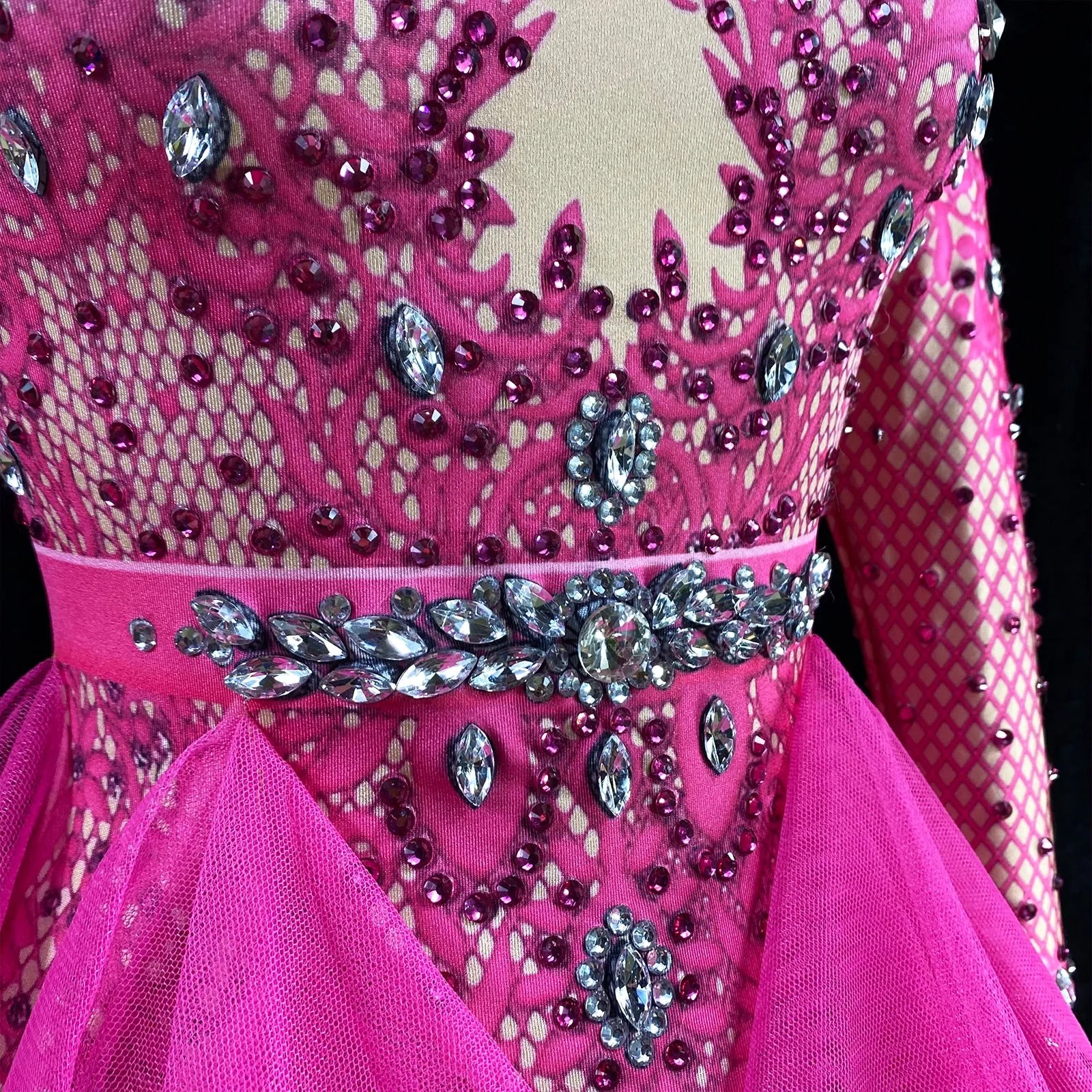 Custom Stage Singer Show Dance Rhinestone rosered Bodysuit