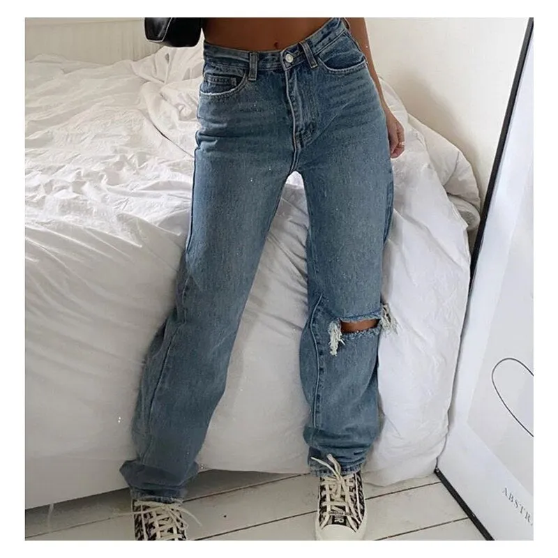 deanwangkt Denim Ripped Jeans For Women Cargo Pants Women Mom Jean High Waist Jeans Fashion Holes Thin Women's Baggy Jeans Long trousers