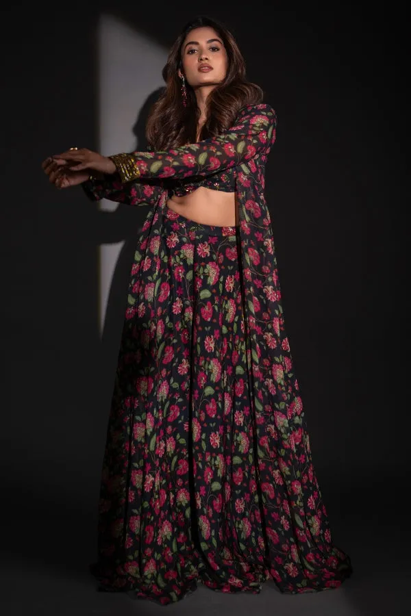 DESIGNER PRINTED CO-ORD SET IN BLACK