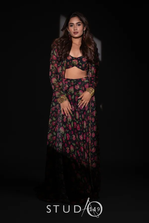 DESIGNER PRINTED CO-ORD SET IN BLACK