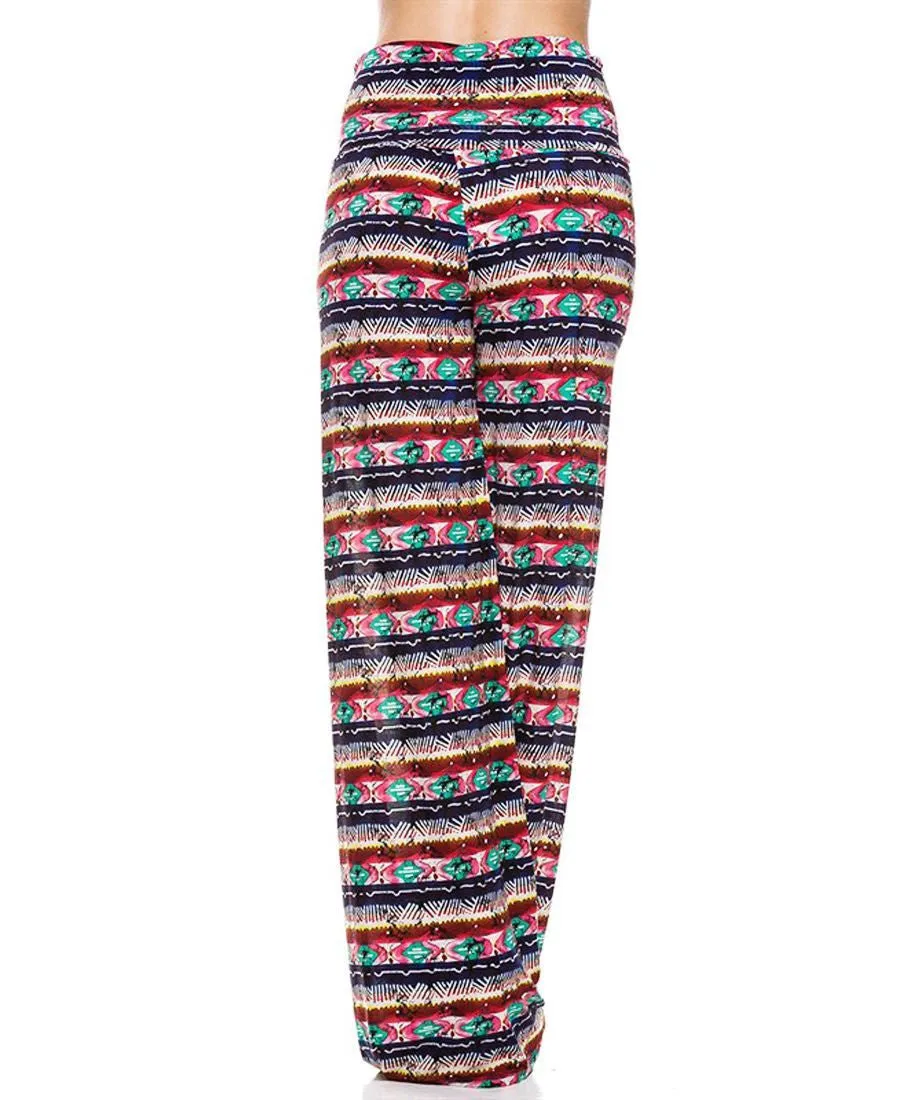 Foldover Palazzo Pants Multi Aztec Striped Navy Pink