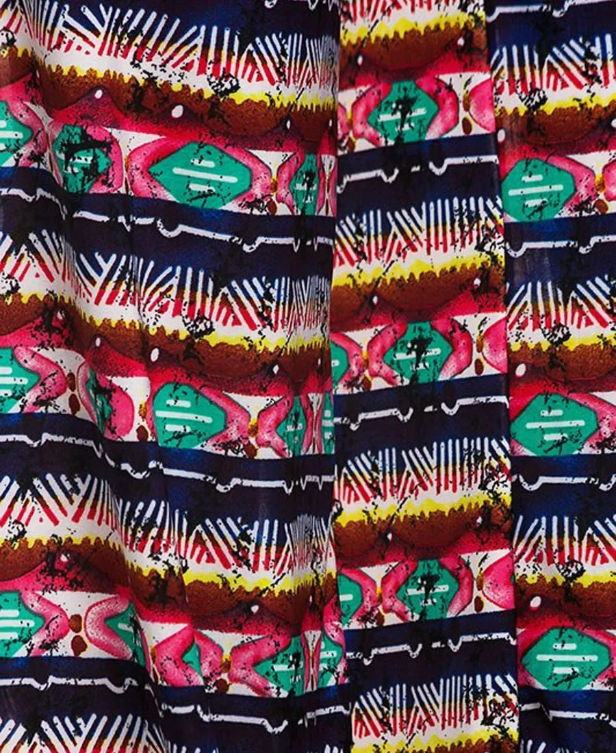 Foldover Palazzo Pants Multi Aztec Striped Navy Pink