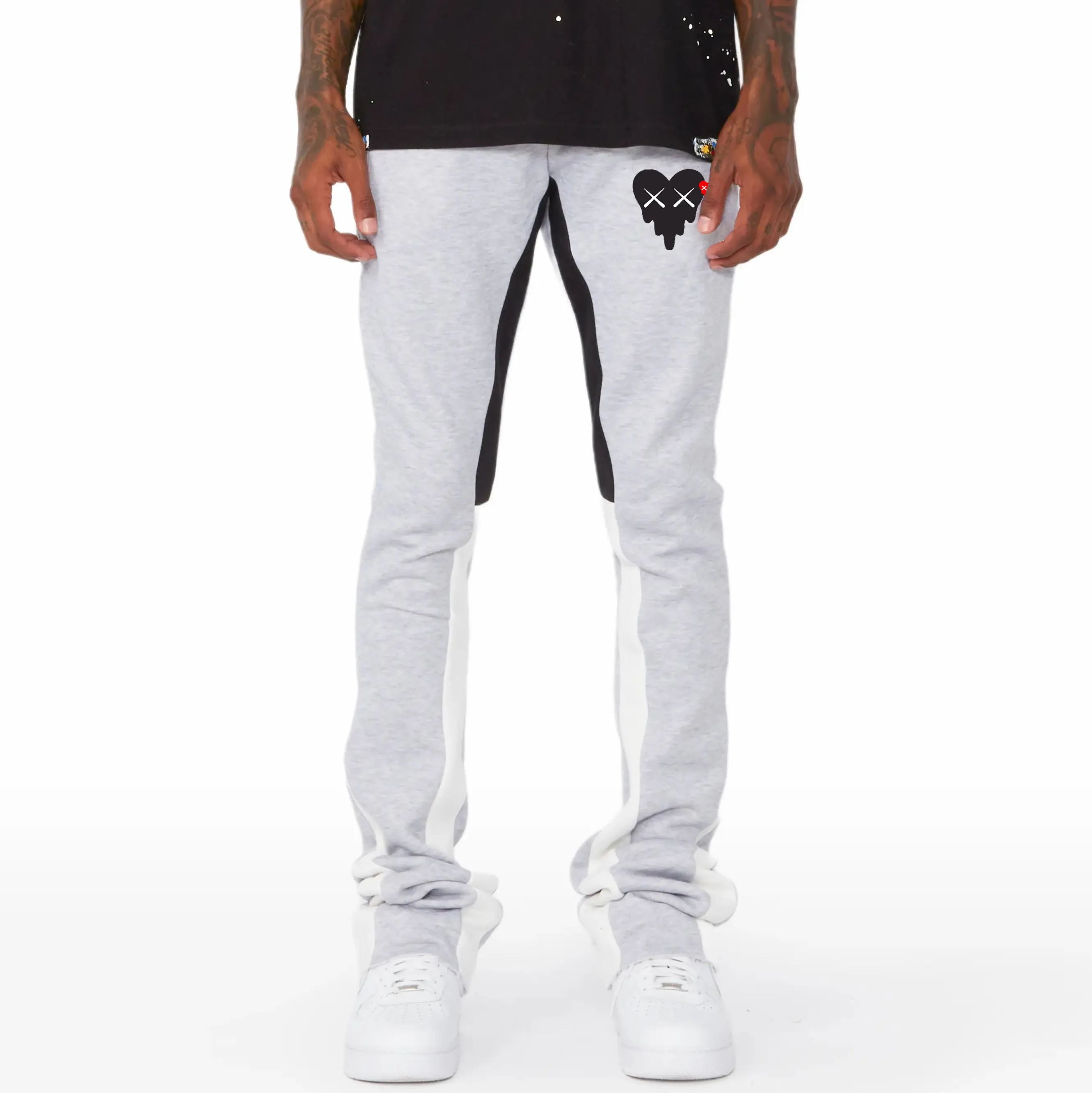 Funny Hearts Print Pocket Flared Trousers