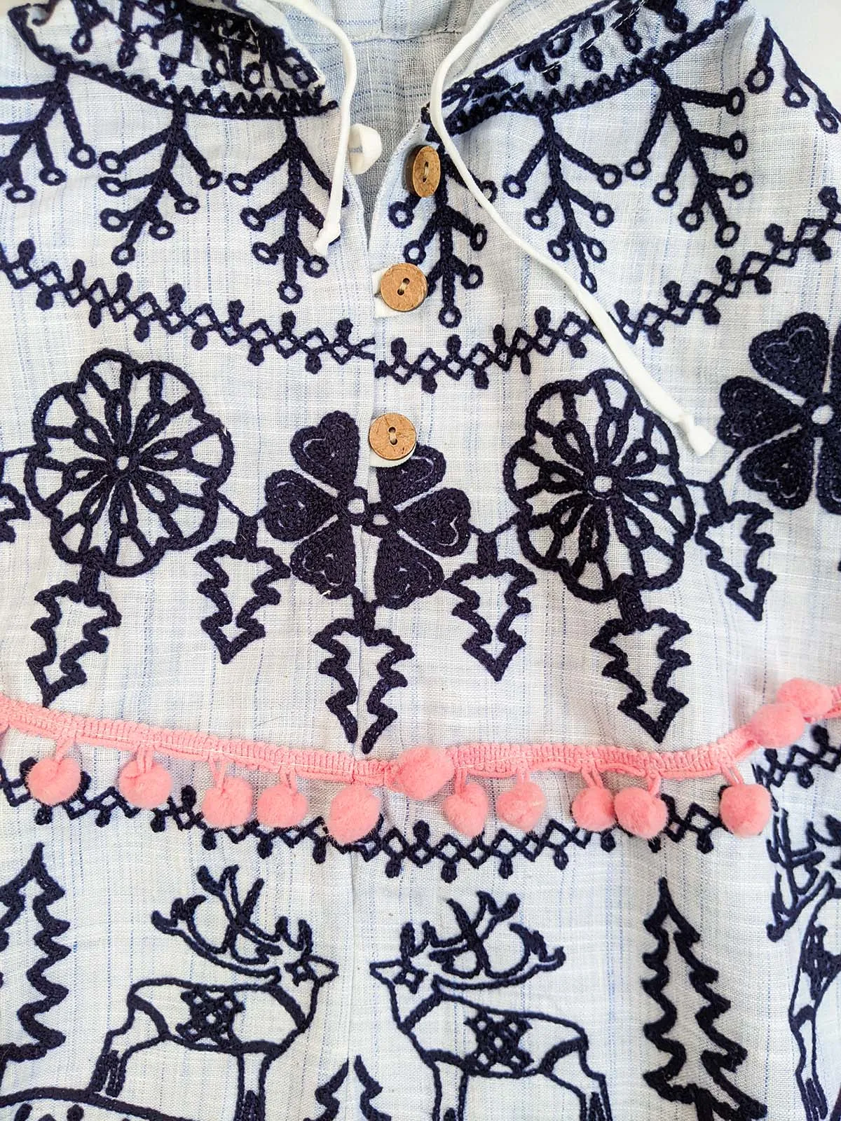 Girl's Blue Embroidered Hoodie Party Poncho Top For Baby Girls - HALEMONS