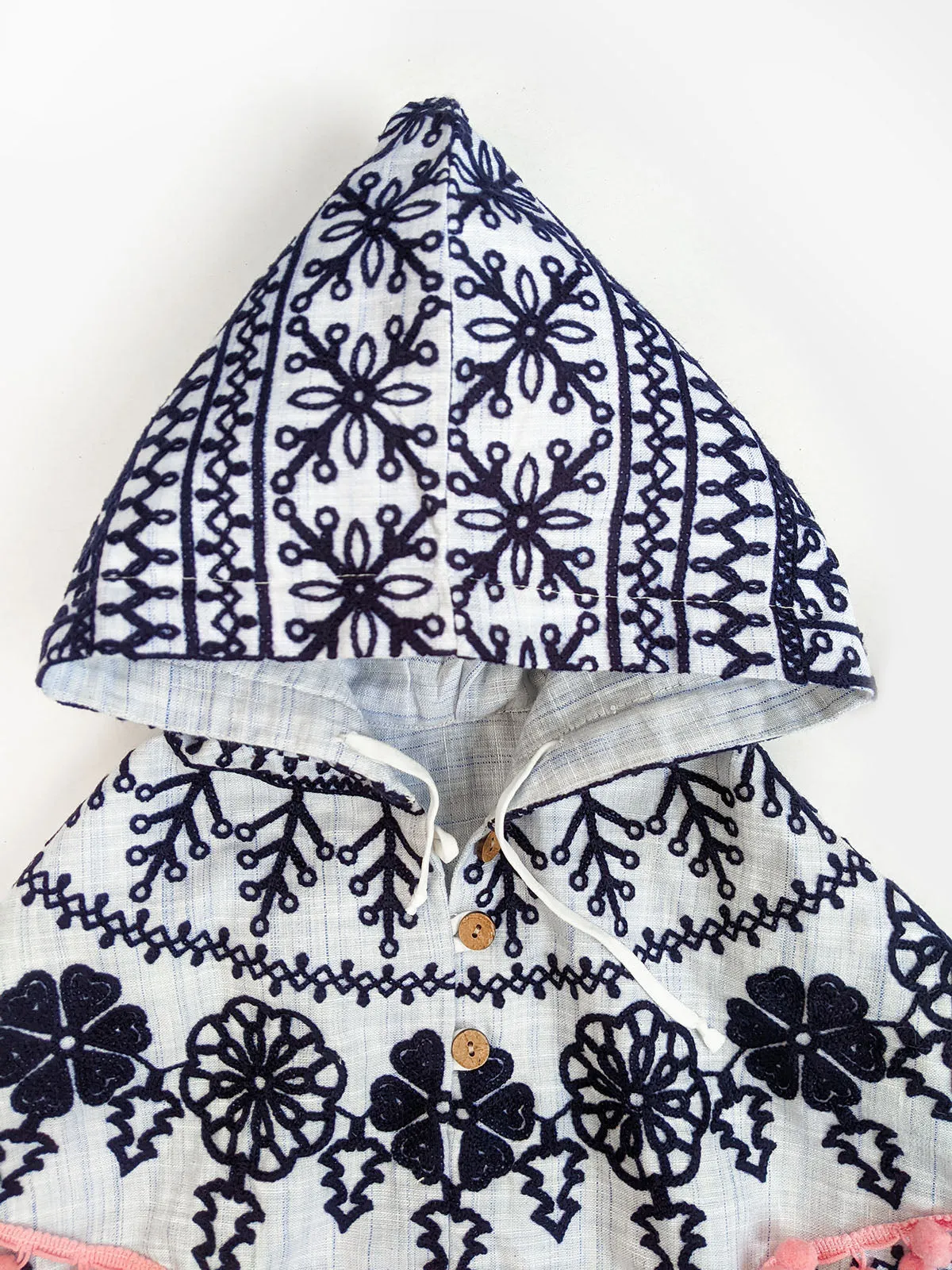 Girl's Blue Embroidered Hoodie Party Poncho Top For Baby Girls - HALEMONS