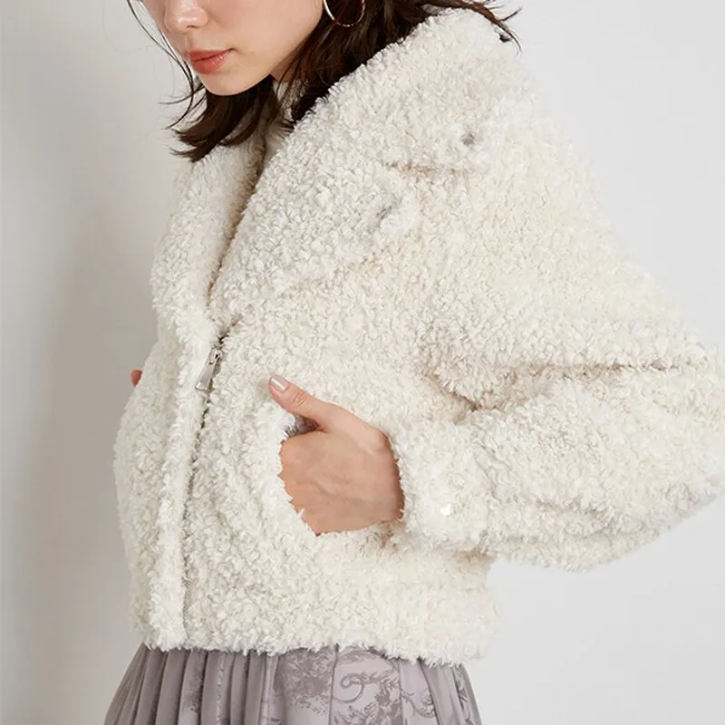 Joskaa Christmas Gift Kuzuwata 2024 Autumn Winter New Women Tops Solid Lapel Long Sleeve Zipper Short Jacket Japan Style Sweet Fashion Faux Fur Coat