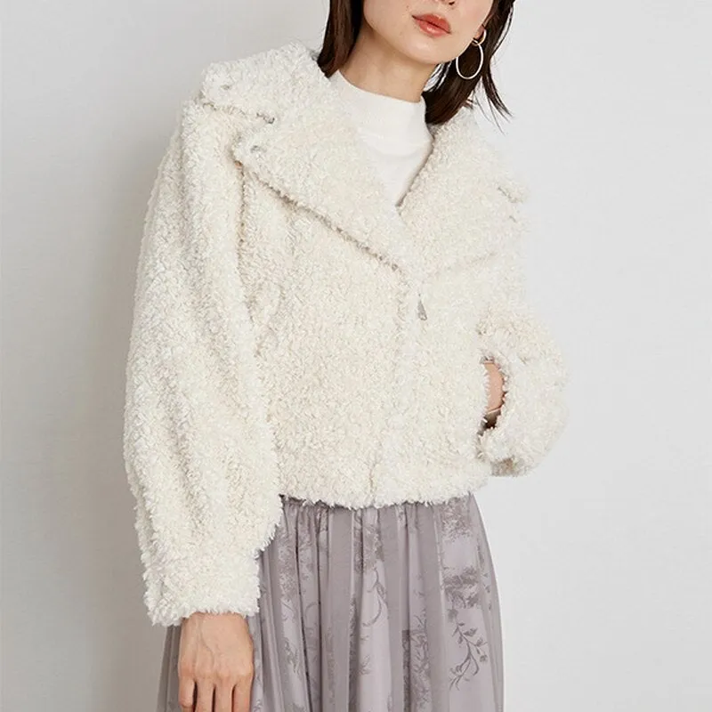 Joskaa Christmas Gift Kuzuwata 2024 Autumn Winter New Women Tops Solid Lapel Long Sleeve Zipper Short Jacket Japan Style Sweet Fashion Faux Fur Coat
