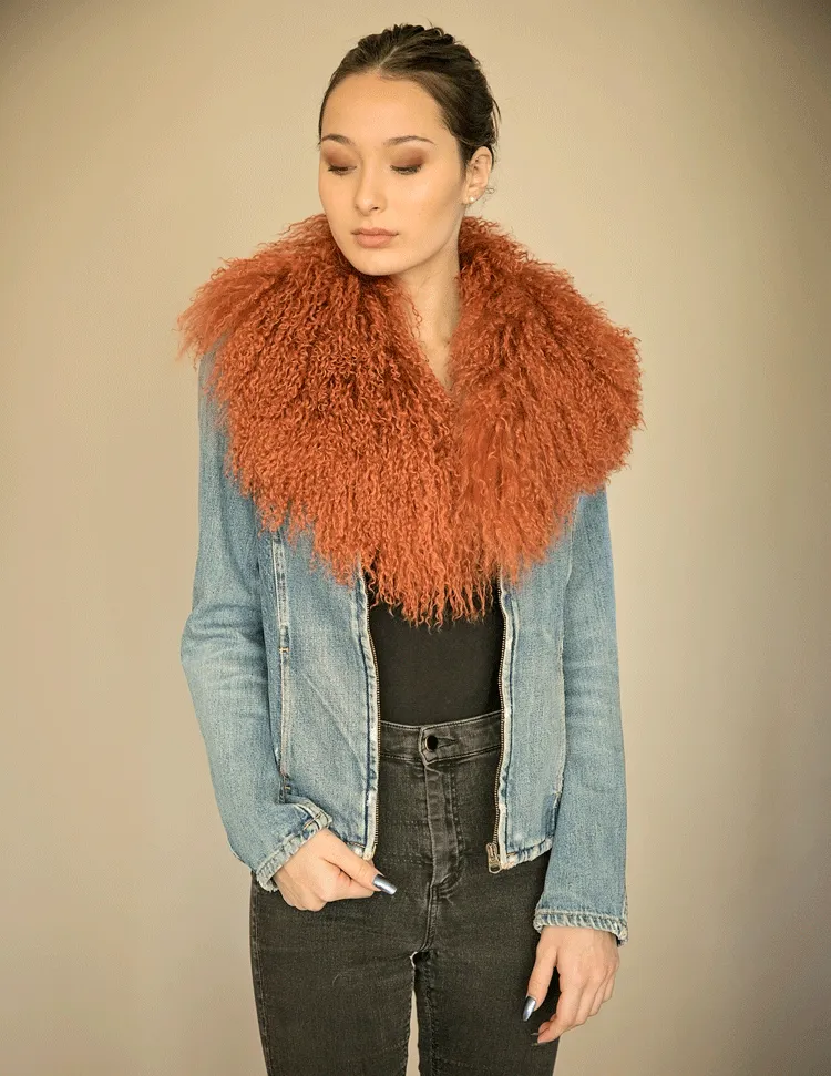 Juniper - Mongolian Fur Collar & Slap On Cuffs in Rust