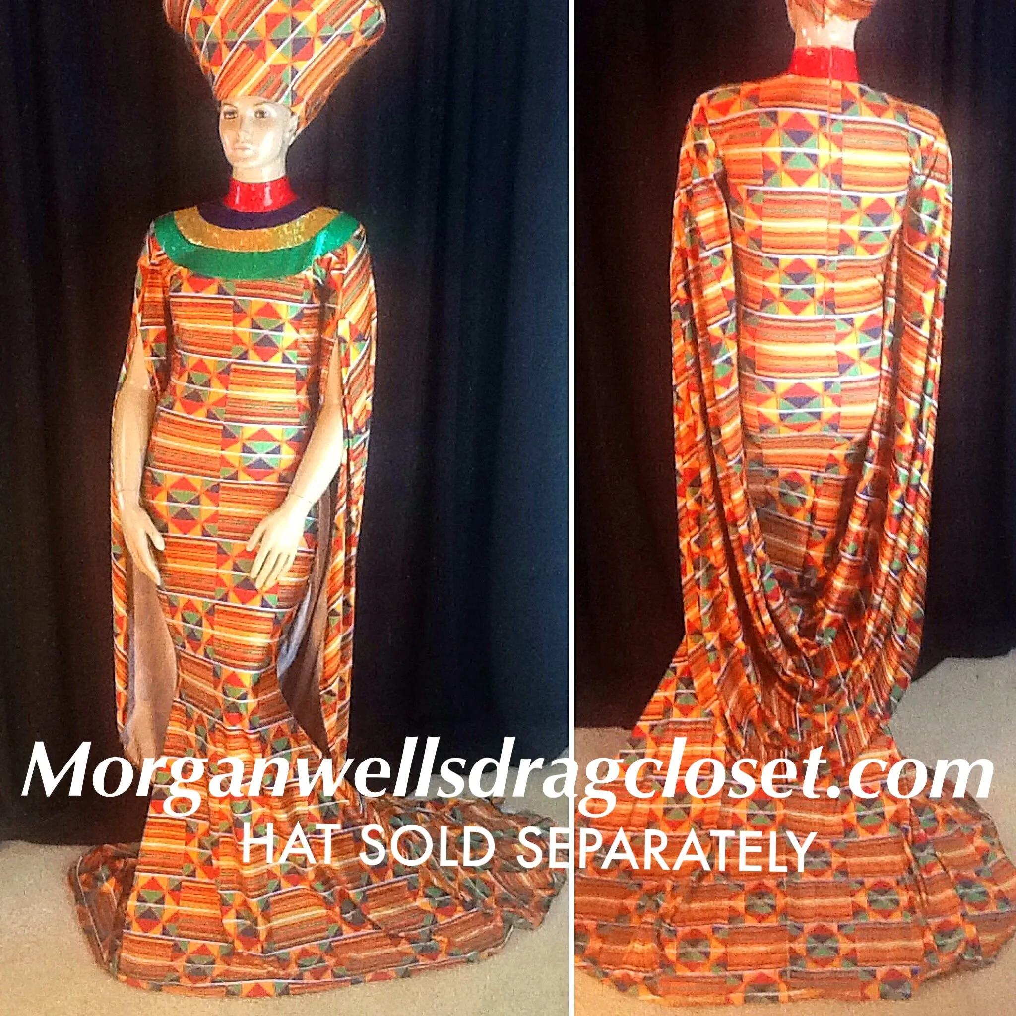 KENTE PRINT DRAPED SLEEVES SPANDEX DRESS