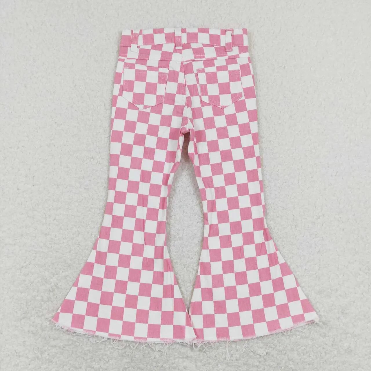 P0348 baby girl clothes pink plaid girl bell bottom jeans