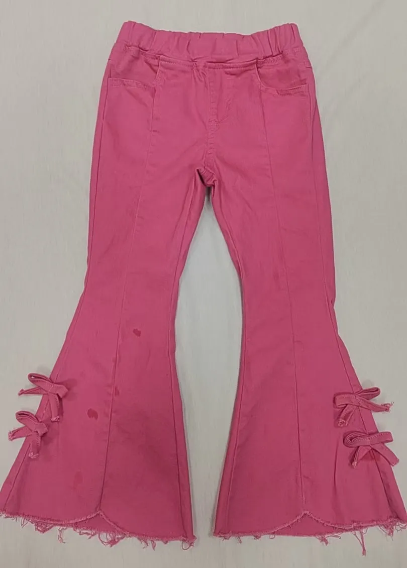 P0731 Girls bow hot pink denim pants 202412 preorder