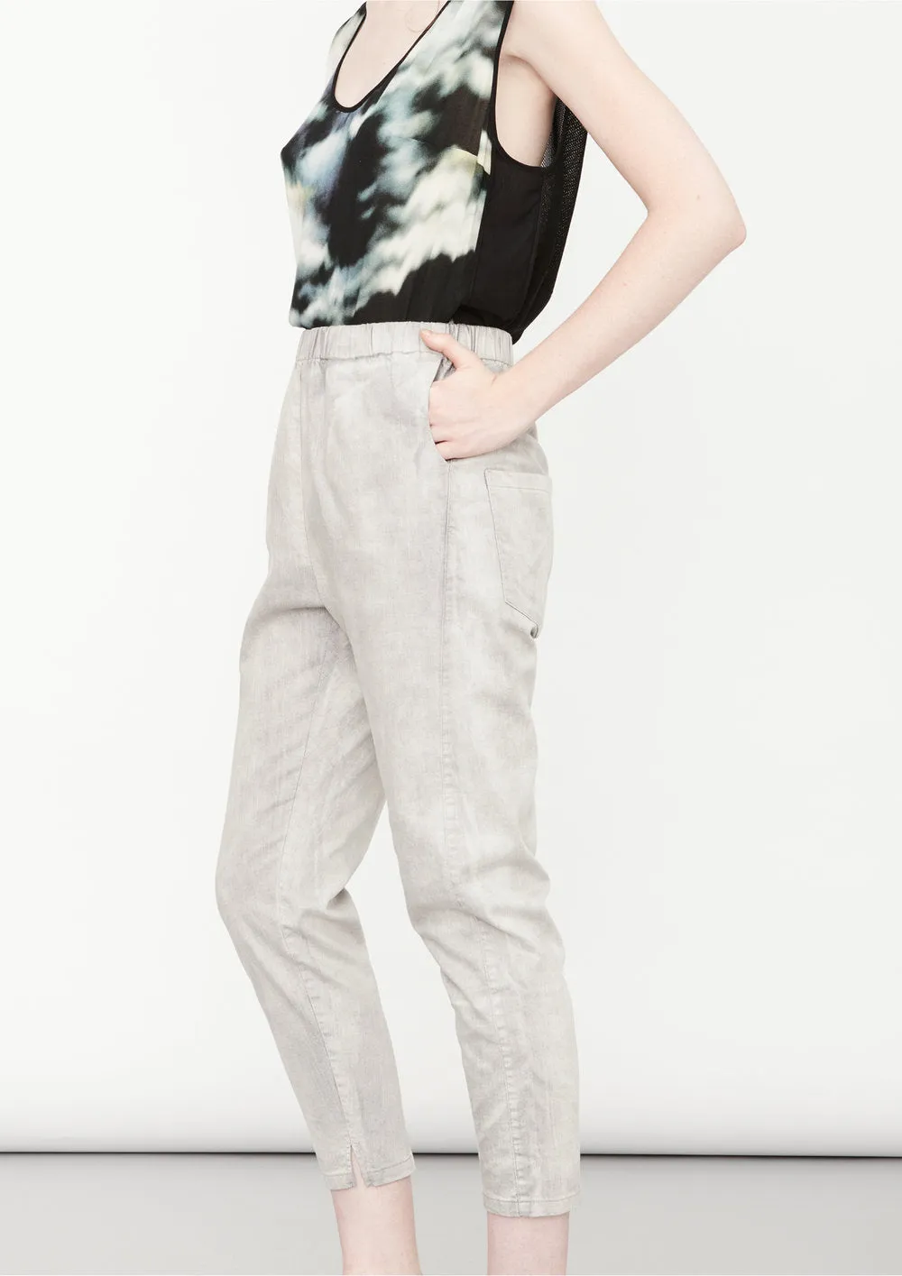 PANTS STRETCH HIGH WAIST - DENIM light grey washed