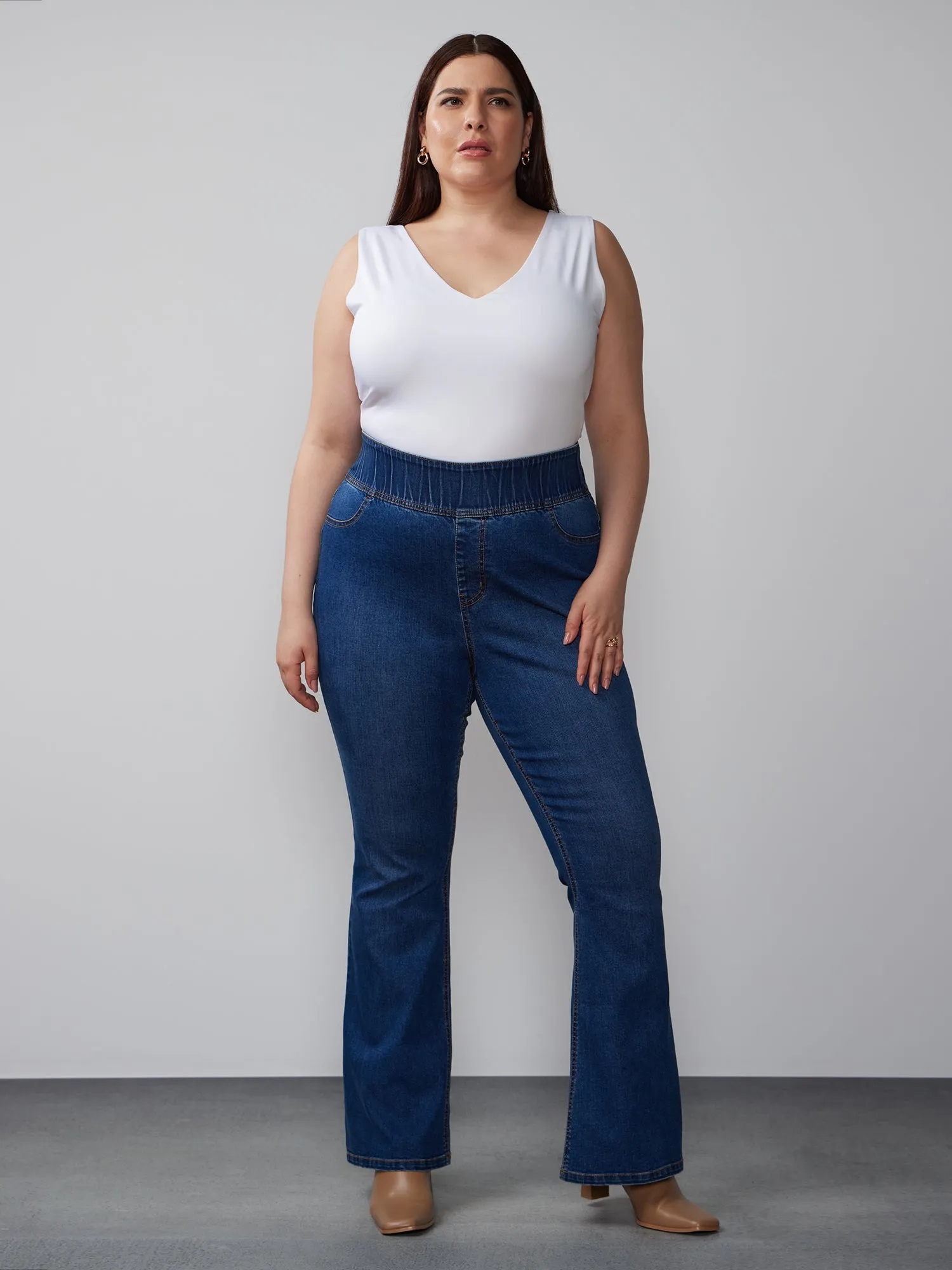 Plus Flared Pull On Jeans