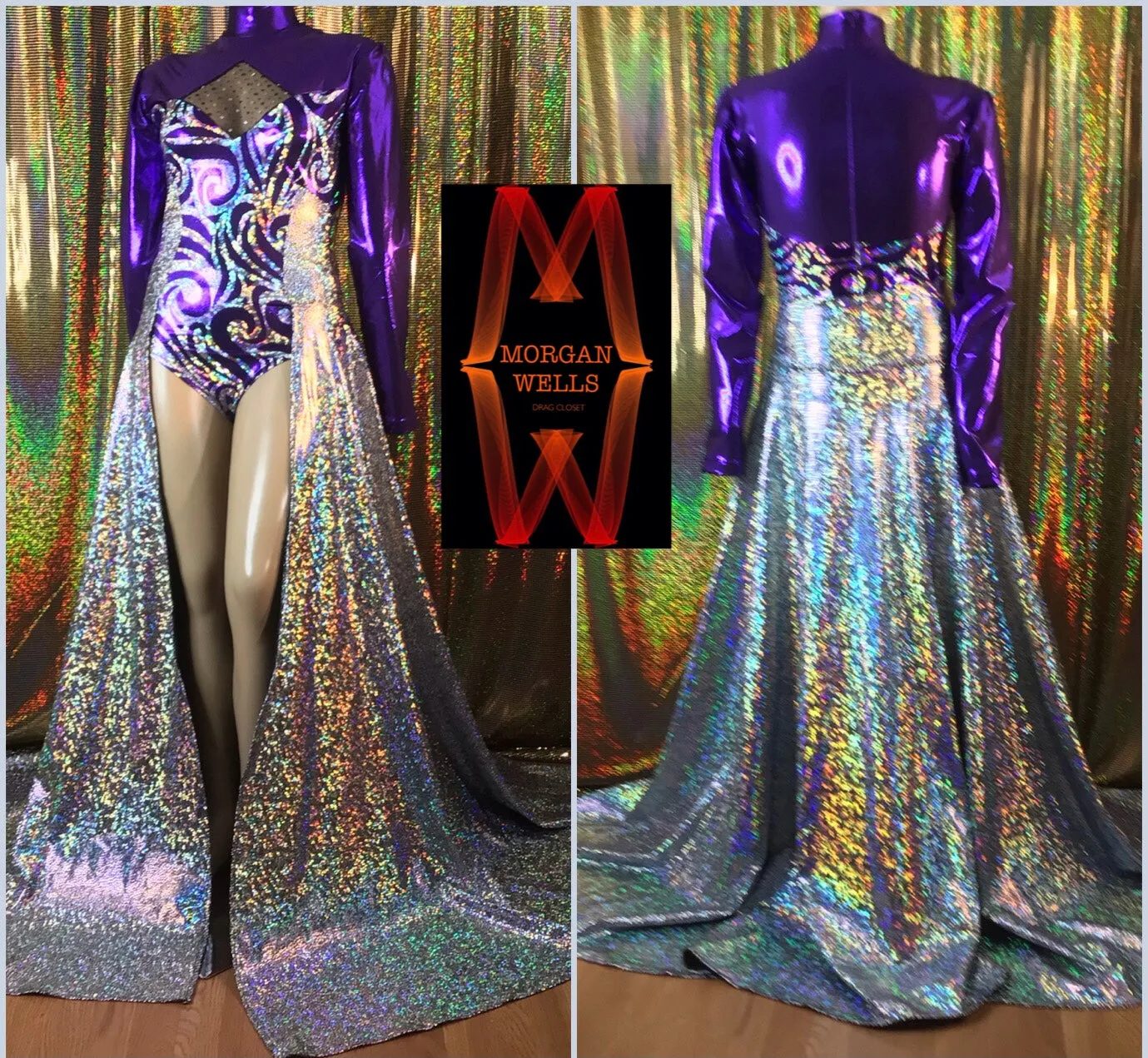 PURPLE AND SILVER SWIRL FULL OVERSKIRT SPANDEX LEOTARD