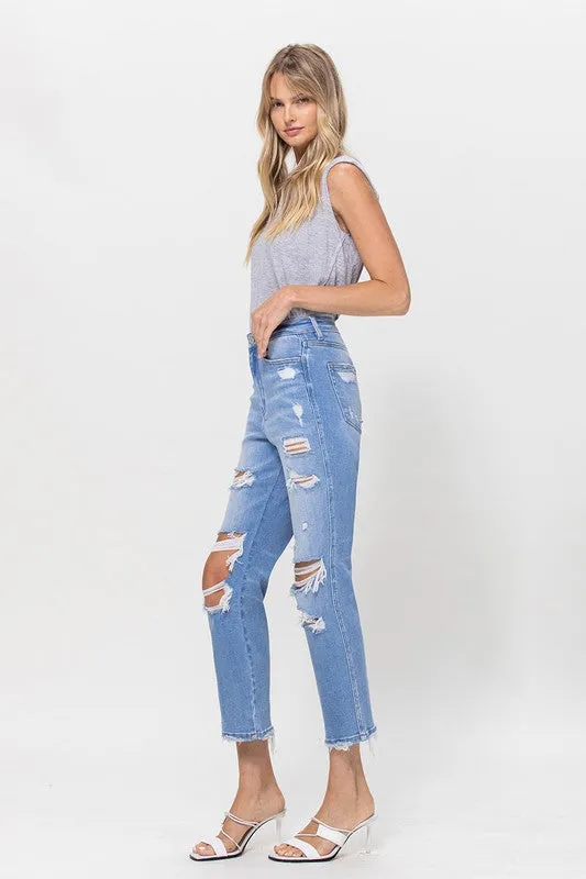 Rose Stretch Super High Rise Crop Straight