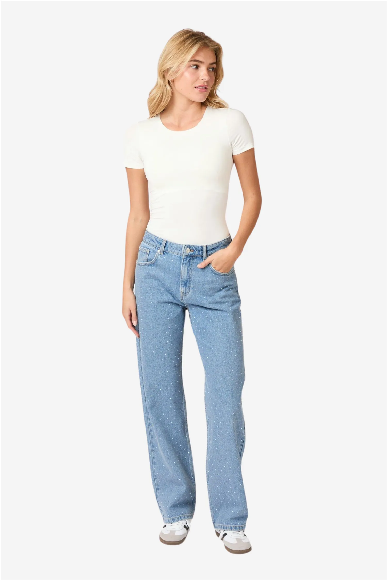Simona Bedazzled Pants Stonewash