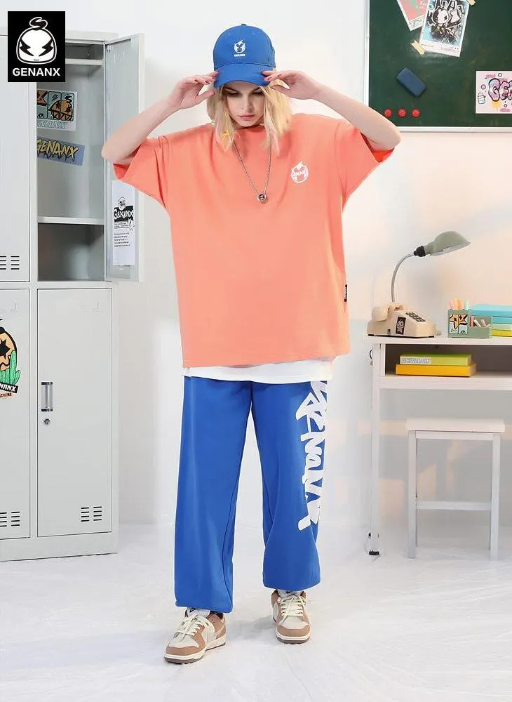 Sports Style Plain Letter Print Jogger Pants