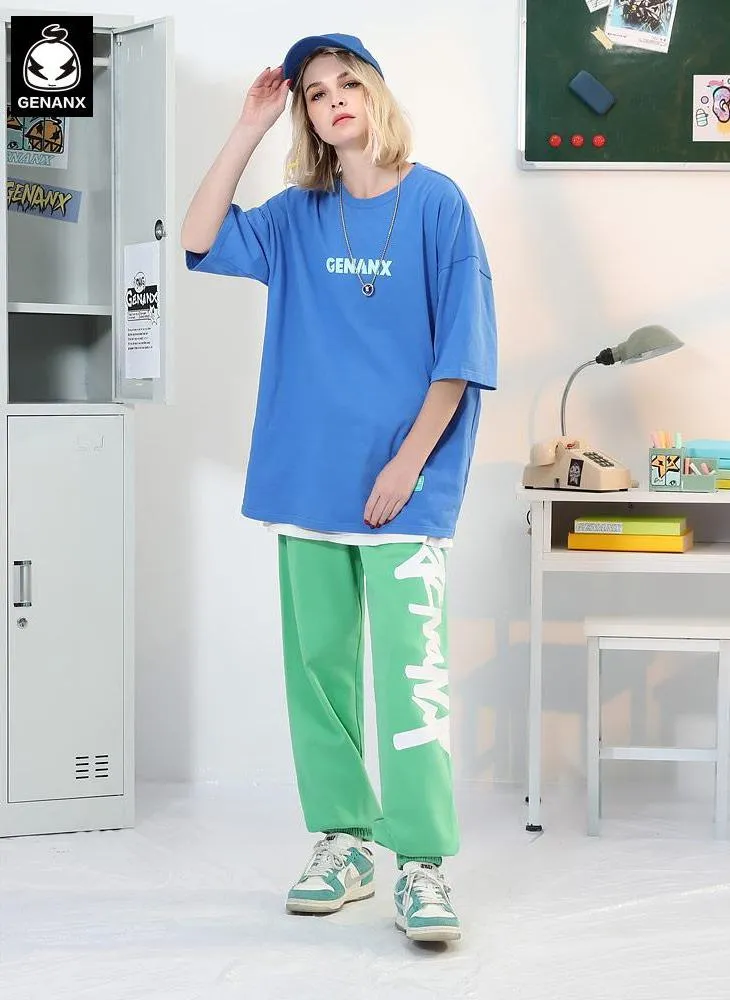 Sports Style Plain Letter Print Jogger Pants