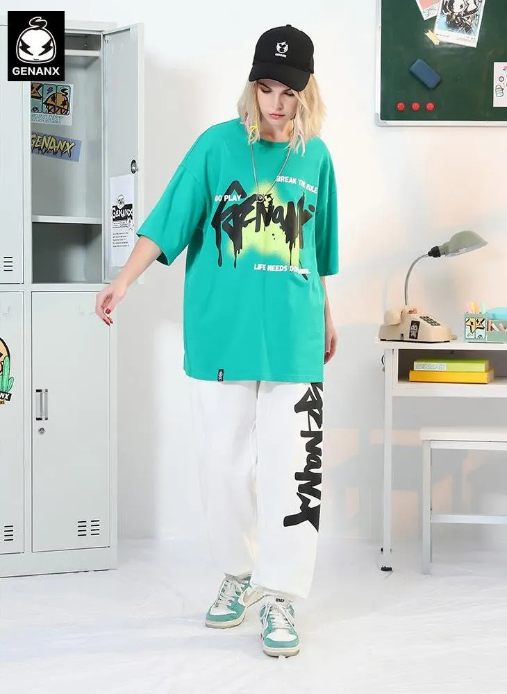 Sports Style Plain Letter Print Jogger Pants