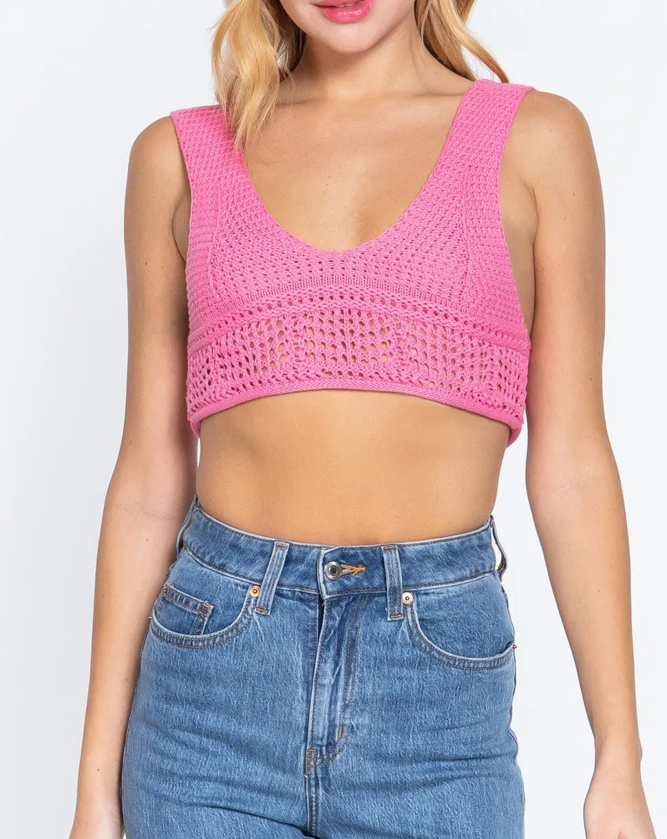 Textured Crop Sweater Tank Top pink
