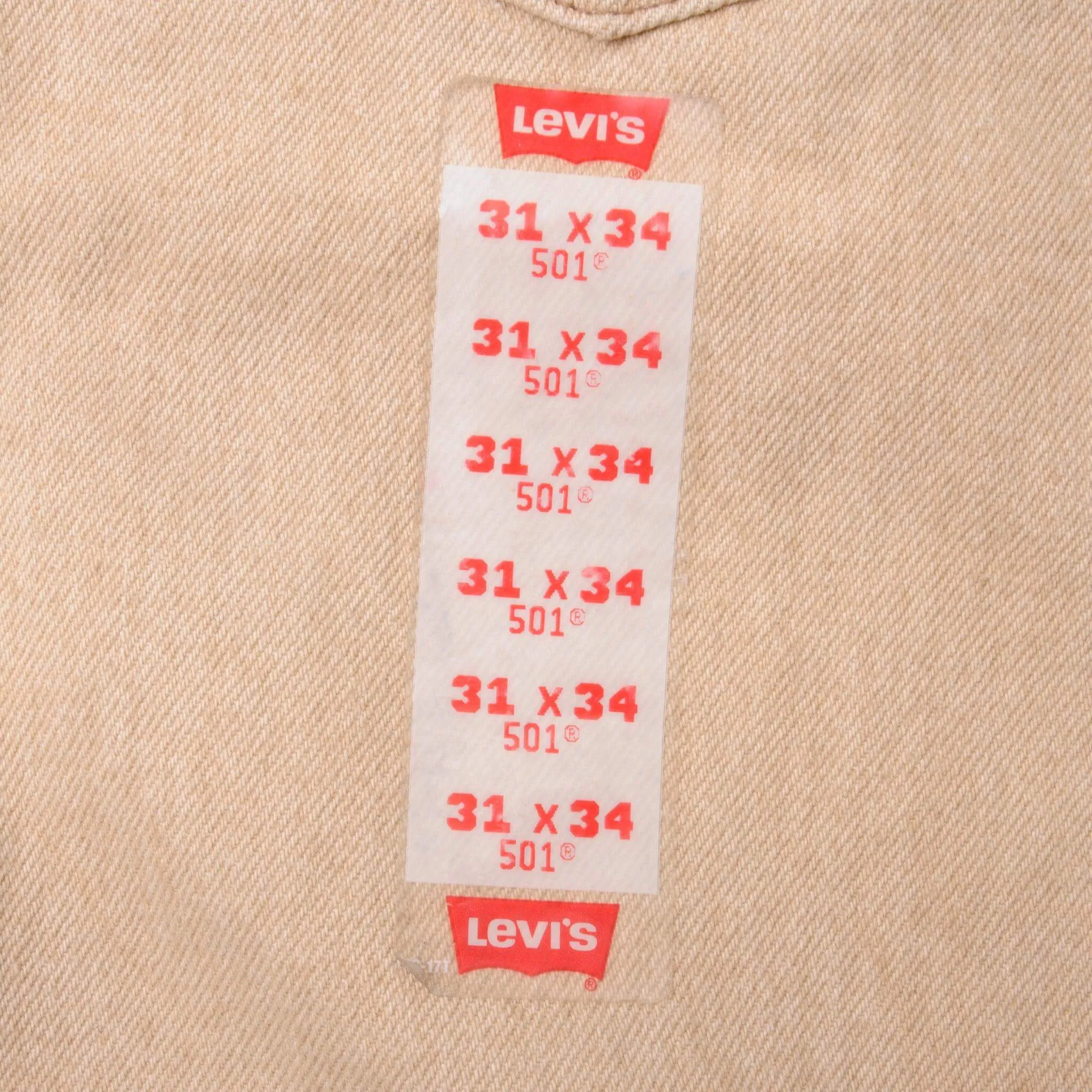 VINTAGE LEVIS 501 BEIGE PRESHRUNK JEANS 1993 SIZE W31 L34 MADE IN USA DEADSTOCK