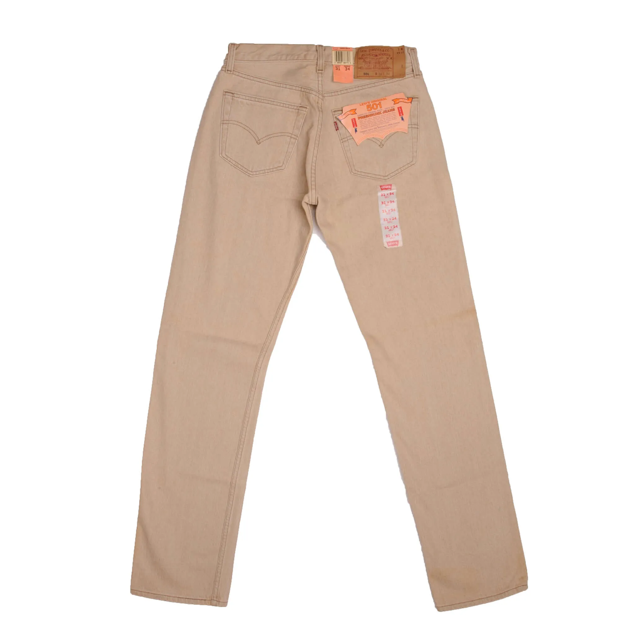 VINTAGE LEVIS 501 BEIGE PRESHRUNK JEANS 1993 SIZE W31 L34 MADE IN USA DEADSTOCK