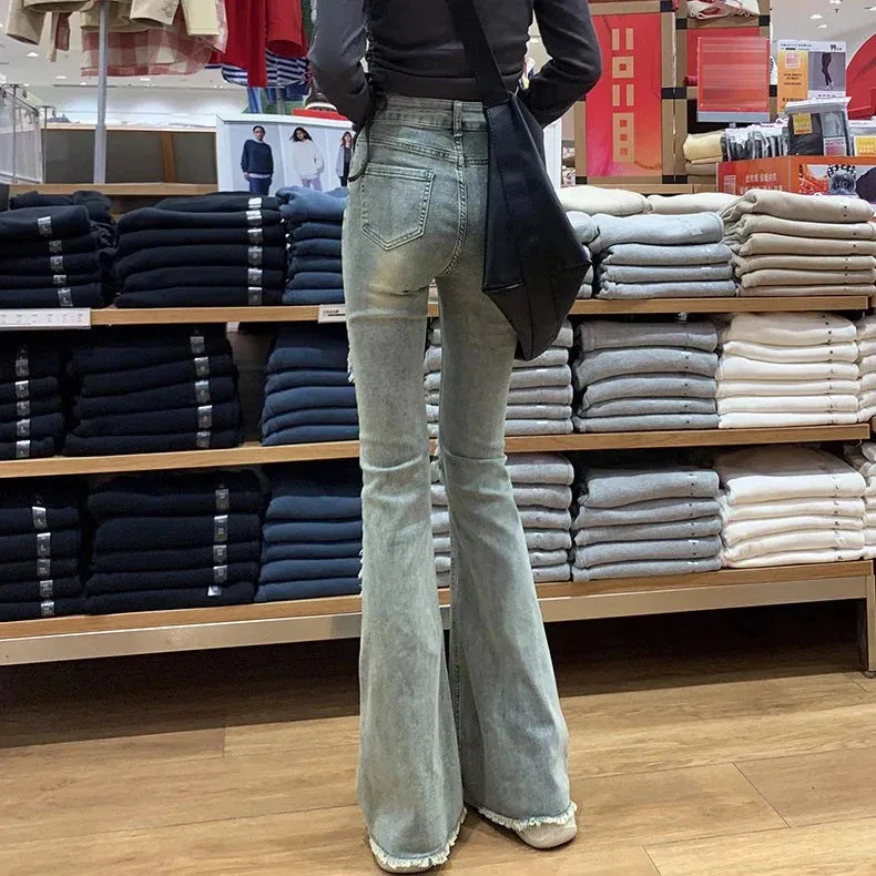 Vintage Micro Female Spring Fall 2024 New High-Waisted Horseshoe Flare Jeans