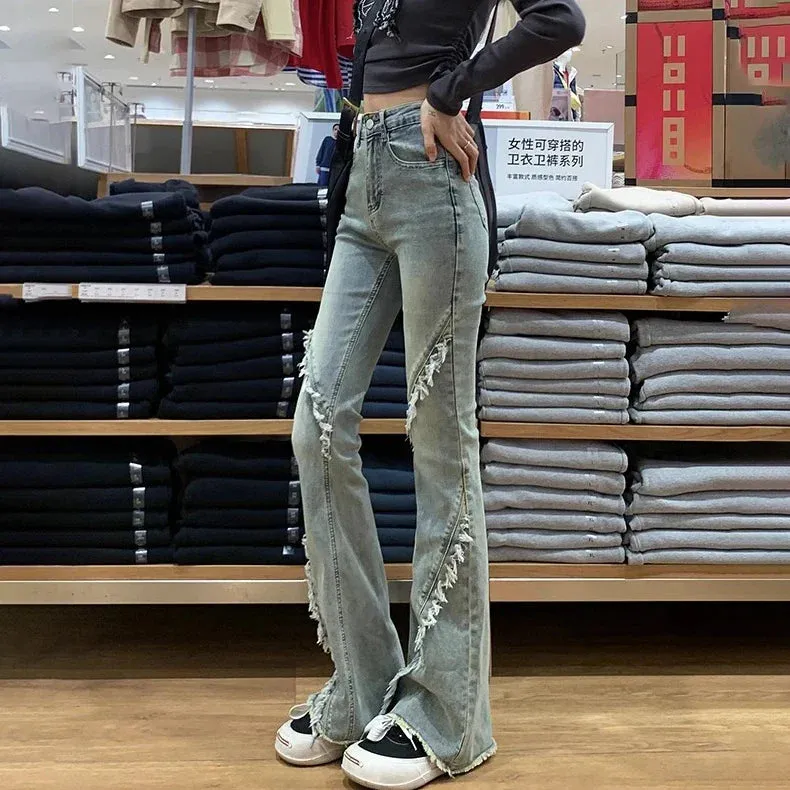 Vintage Micro Female Spring Fall 2024 New High-Waisted Horseshoe Flare Jeans